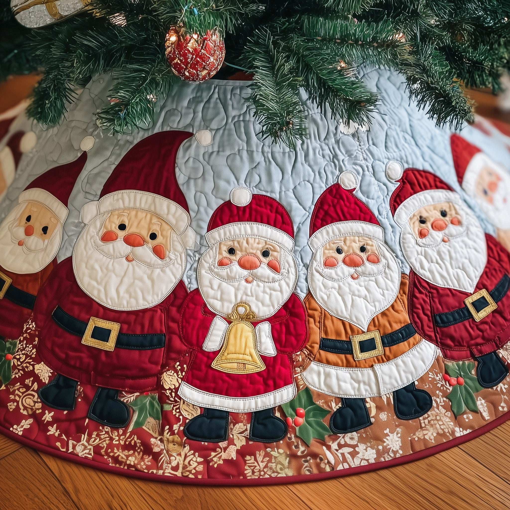 Joyful Santa Quilted Tree Skirt Magical Christmas Spirit Merch