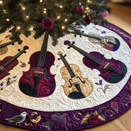 Festive Purple Violins Quilted Tree Skirt Holiday Tree Skirt Must-Have