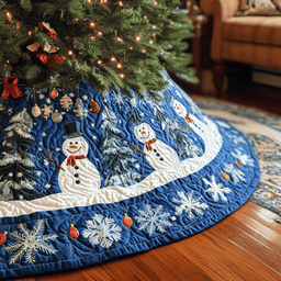 Swirls Snowmen Quilted Tree Skirt Cozy Tree Skirt For Holiday Decor