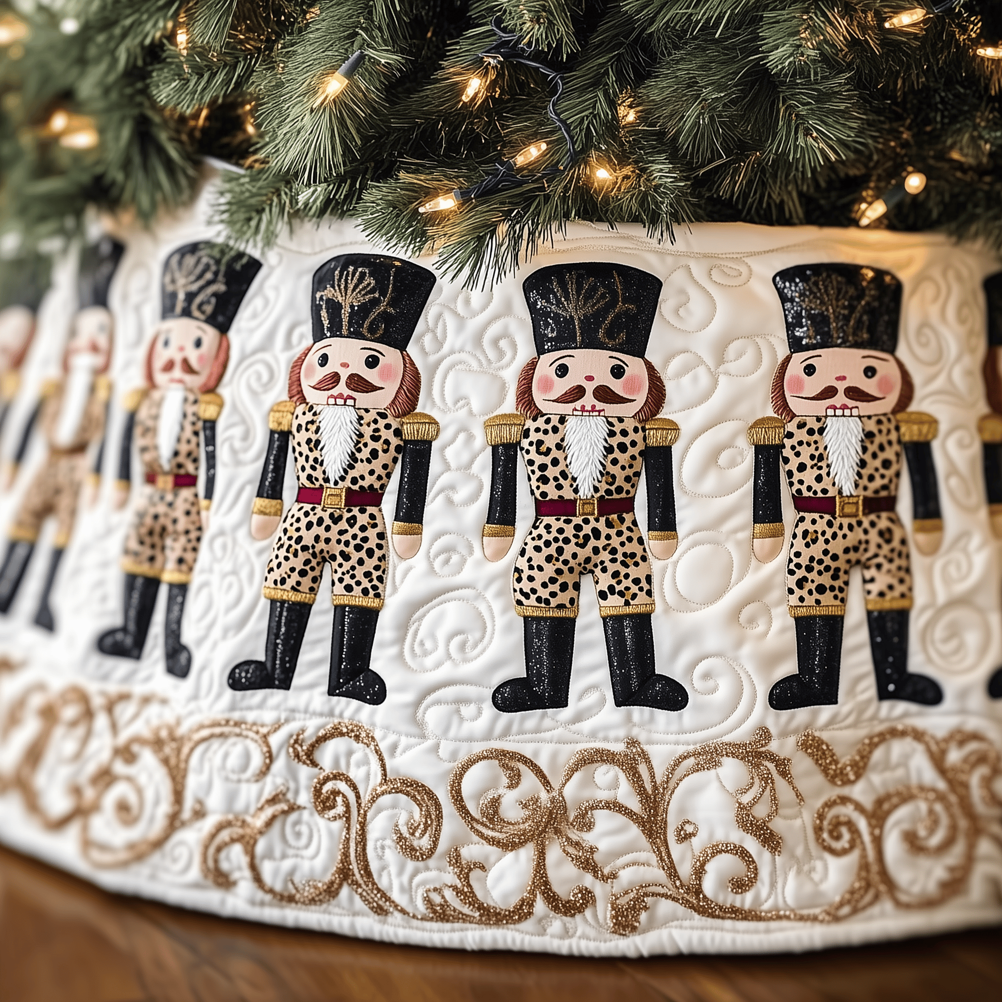 Festive Leopard Nutcracker Quilted Tree Skirt Joyful Home Merch Collection
