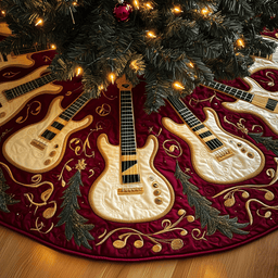 Festive Gold Guitar Quilted Tree Skirt Lovely Mother�s Day Gift Merch