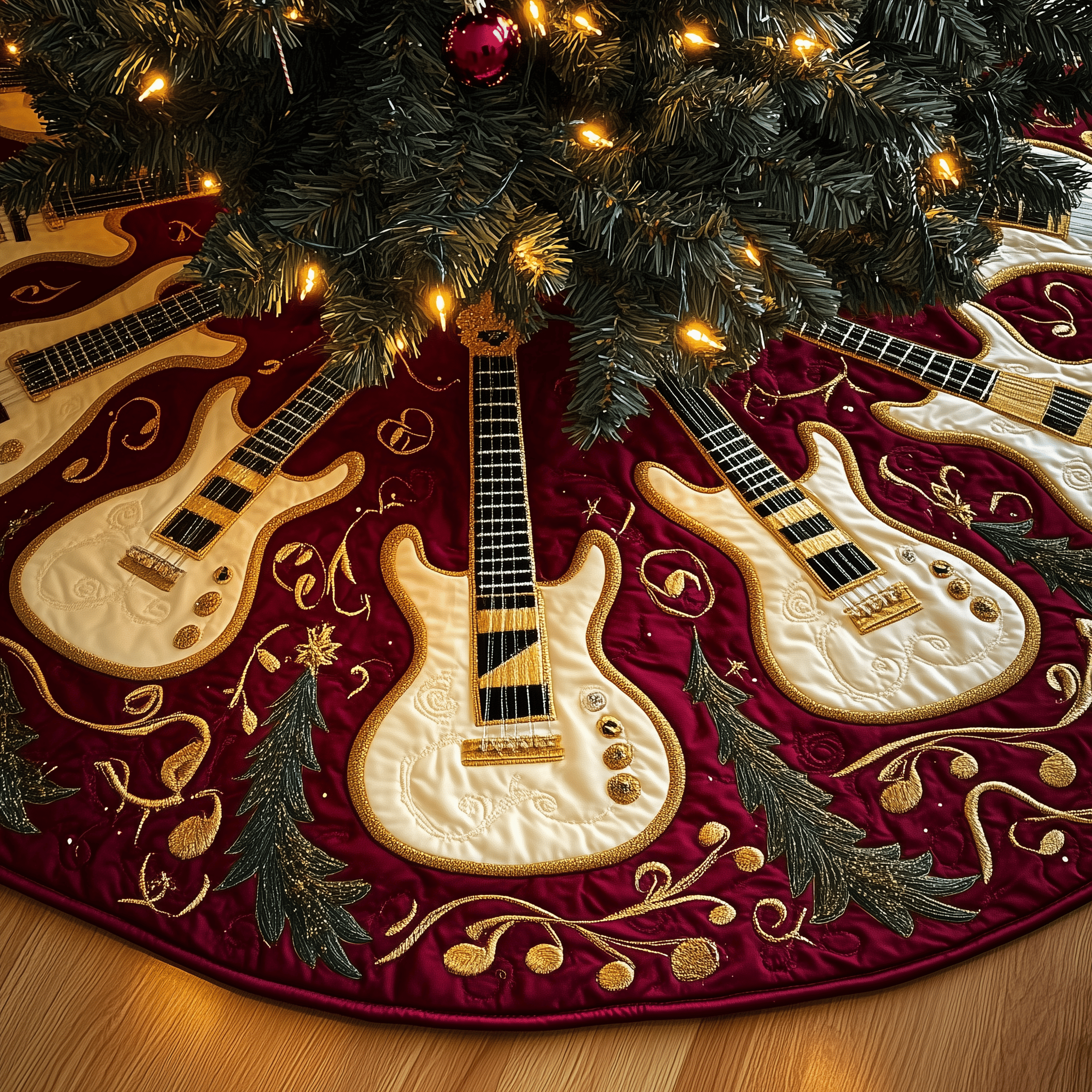 Festive Gold Guitar Quilted Tree Skirt Lovely Mother�s Day Gift Merch
