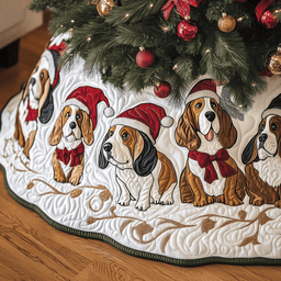 Joyful Basset Hound Quilted Tree Skirt Perfect Gift Merch For Her