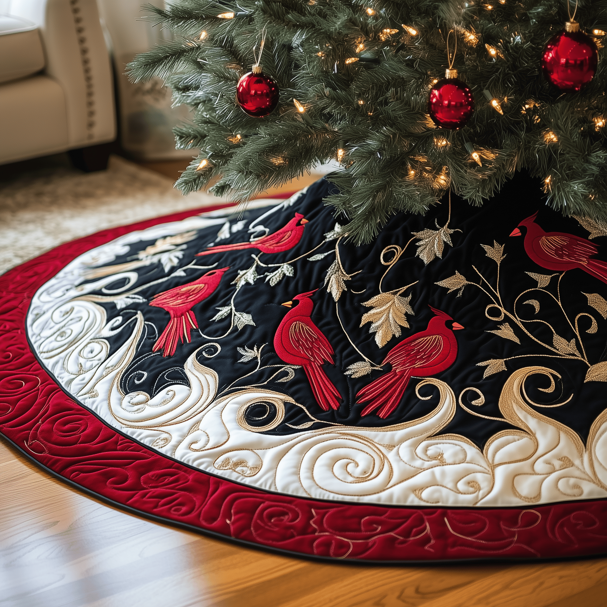 Red Cardinal Quilted Tree Skirt Best Gift Merch For Him