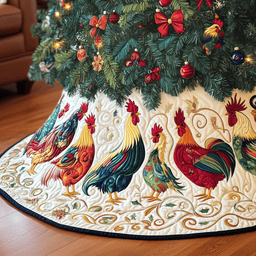 Festive Chicken Quilted Tree Skirt Warm Winter Home Merch