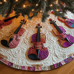 Joyful Pink Violins Quilted Tree Skirt Stylish Holiday Decor Gift Merch