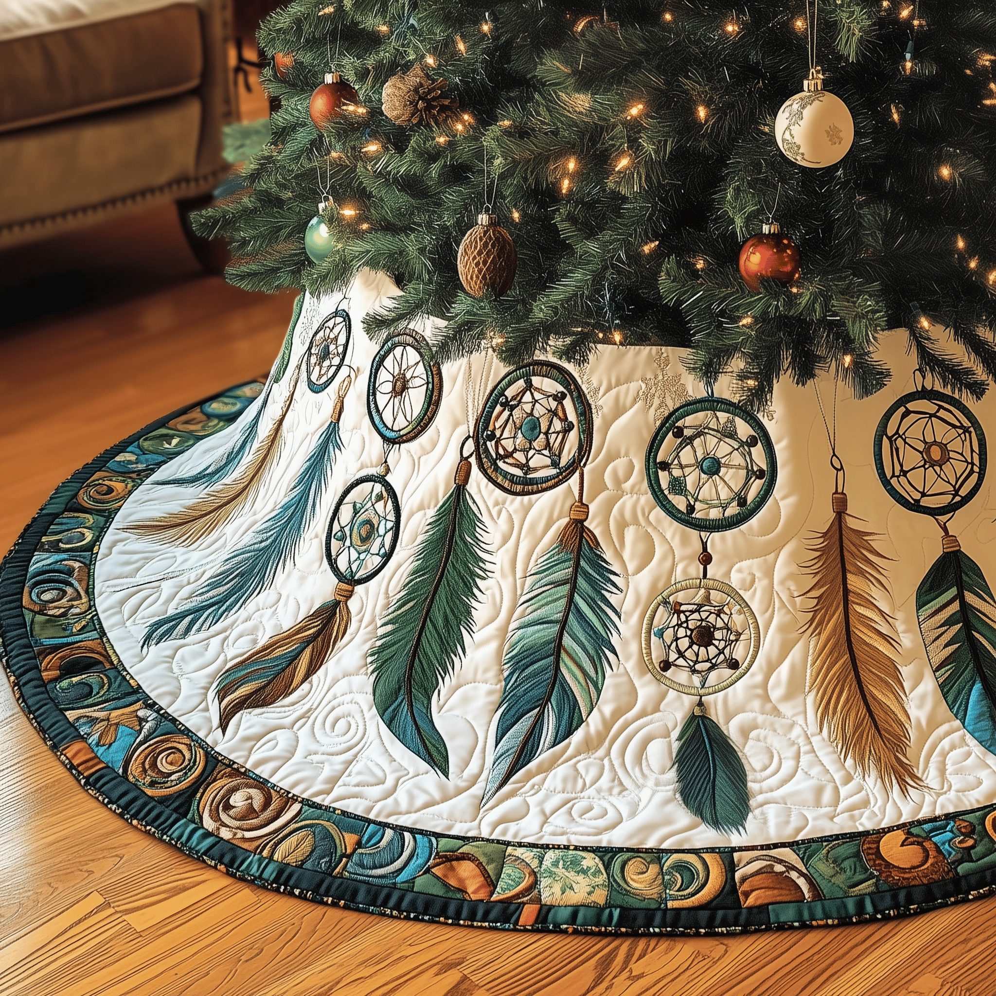 Southwest Dreamcatchers Quilted Tree Skirt Charming Thanksgiving Gift Merch