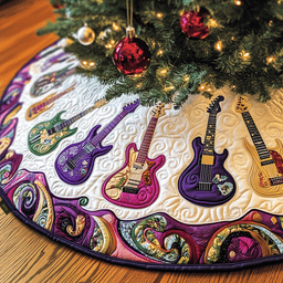 Festive Purple Guitars Quilted Tree Skirt Meaningful Anniversary Gift Merch