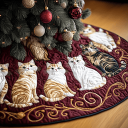Joyful Cat Quilted Tree Skirt Heartwarming Family Gathering Merch