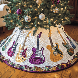 Festive Purple Guitars Quilted Tree Skirt Perfect Gift Merch For Her