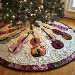 Joyful Pink Violins Quilted Tree Skirt Heartwarming Family Gathering Merch