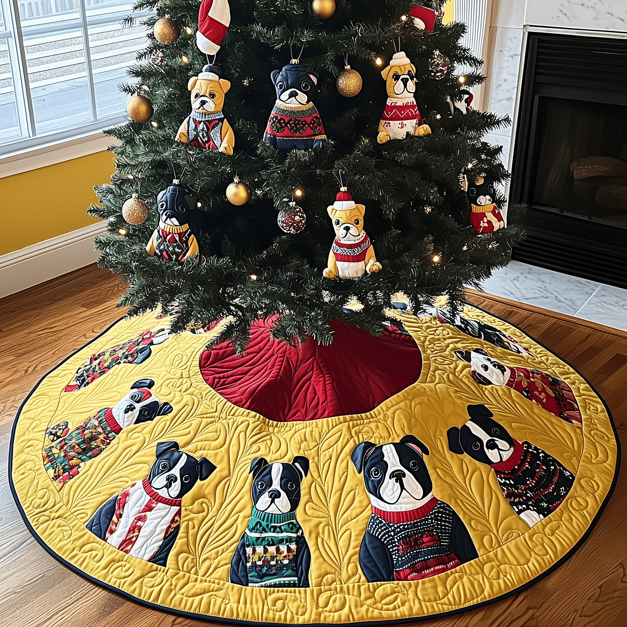 Playful French Bulldog Christmas Quilted Tree Skirt Beautiful Christmas Tree Skirt Merch