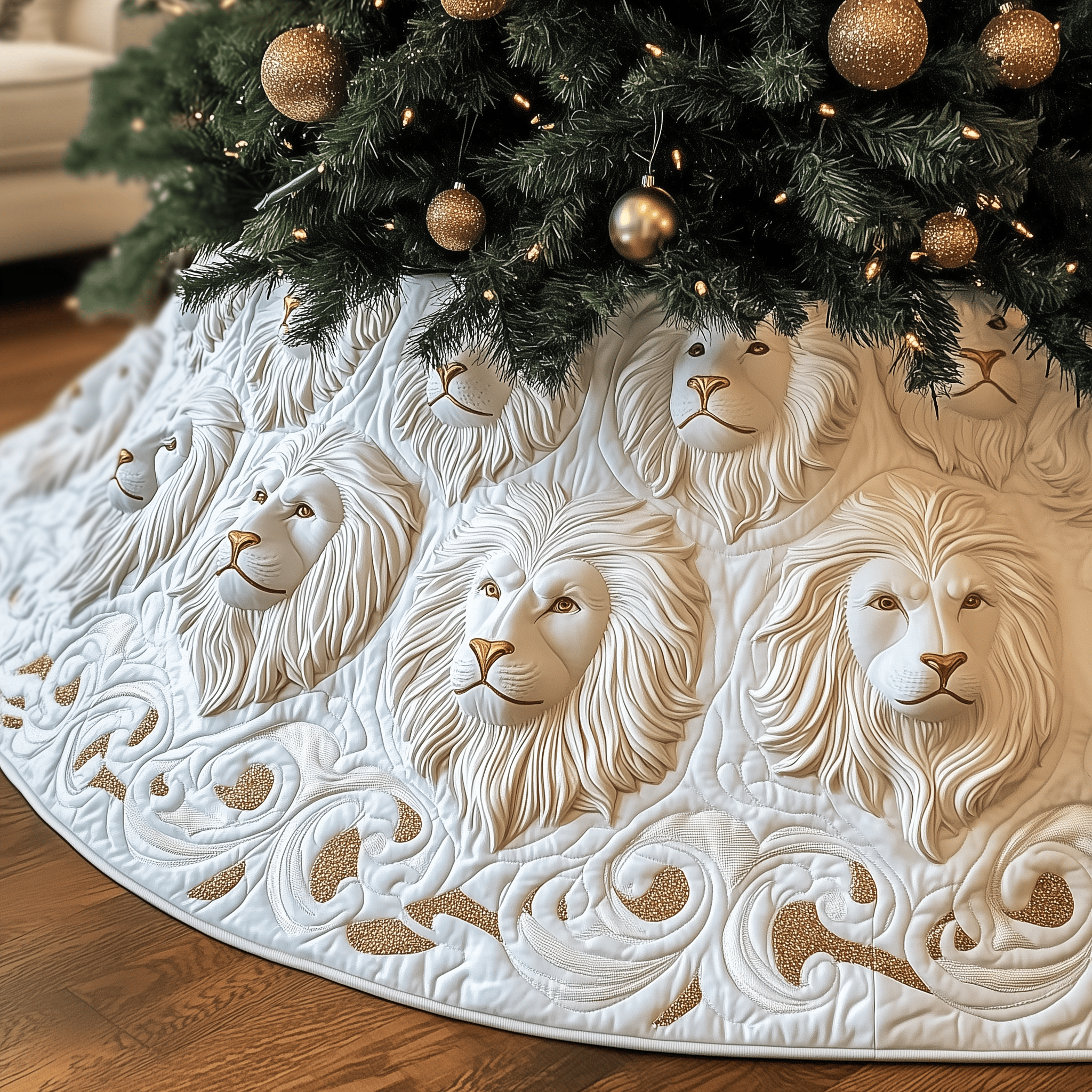 Majestic Lion Quilted Tree Skirt Heartwarming Family Gathering Merch