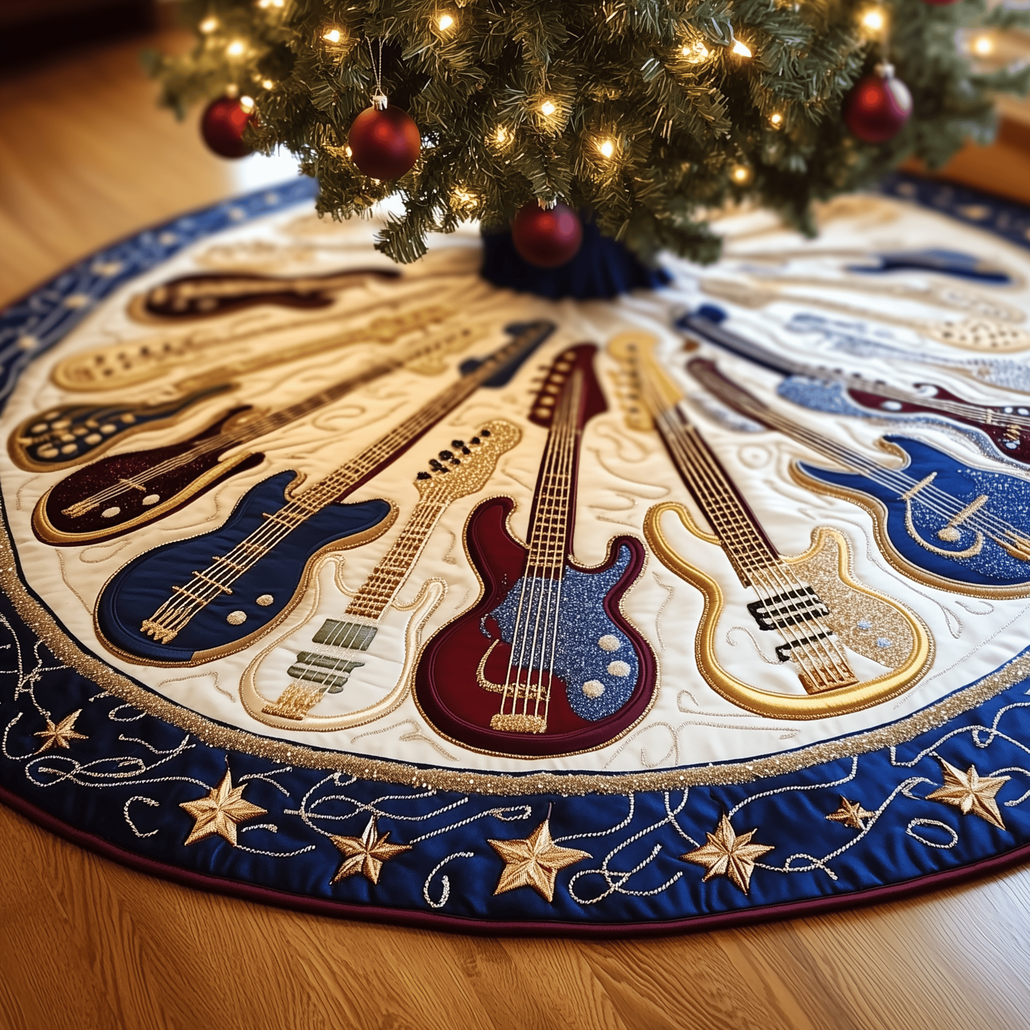 Guitar Bass Quilted Tree Skirt Thoughtful Gift Merch For Dad