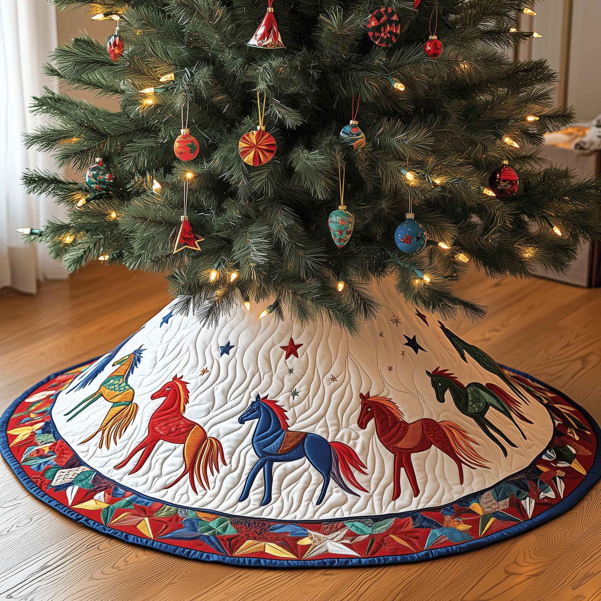 Vibrant Horses Quilted Tree Warm Winter Home Merch