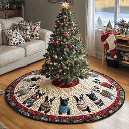 Playful French Bulldog Christmas Quilted Tree Skirt Cozy Tree Skirt For Holiday Decor