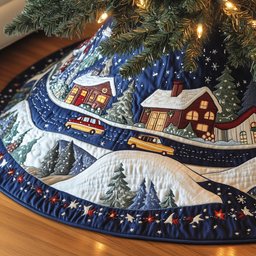 Winter Town Glow Quilted Tree Skirt Holiday Gift Merch