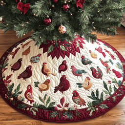 Festive Chicken Christmas Quilted Tree Skirt Perfect Gift Merch For Her