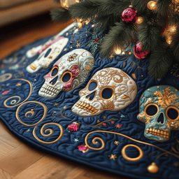 Festive Skull Quilted Tree Skirt Perfect Christmas Gift Merch