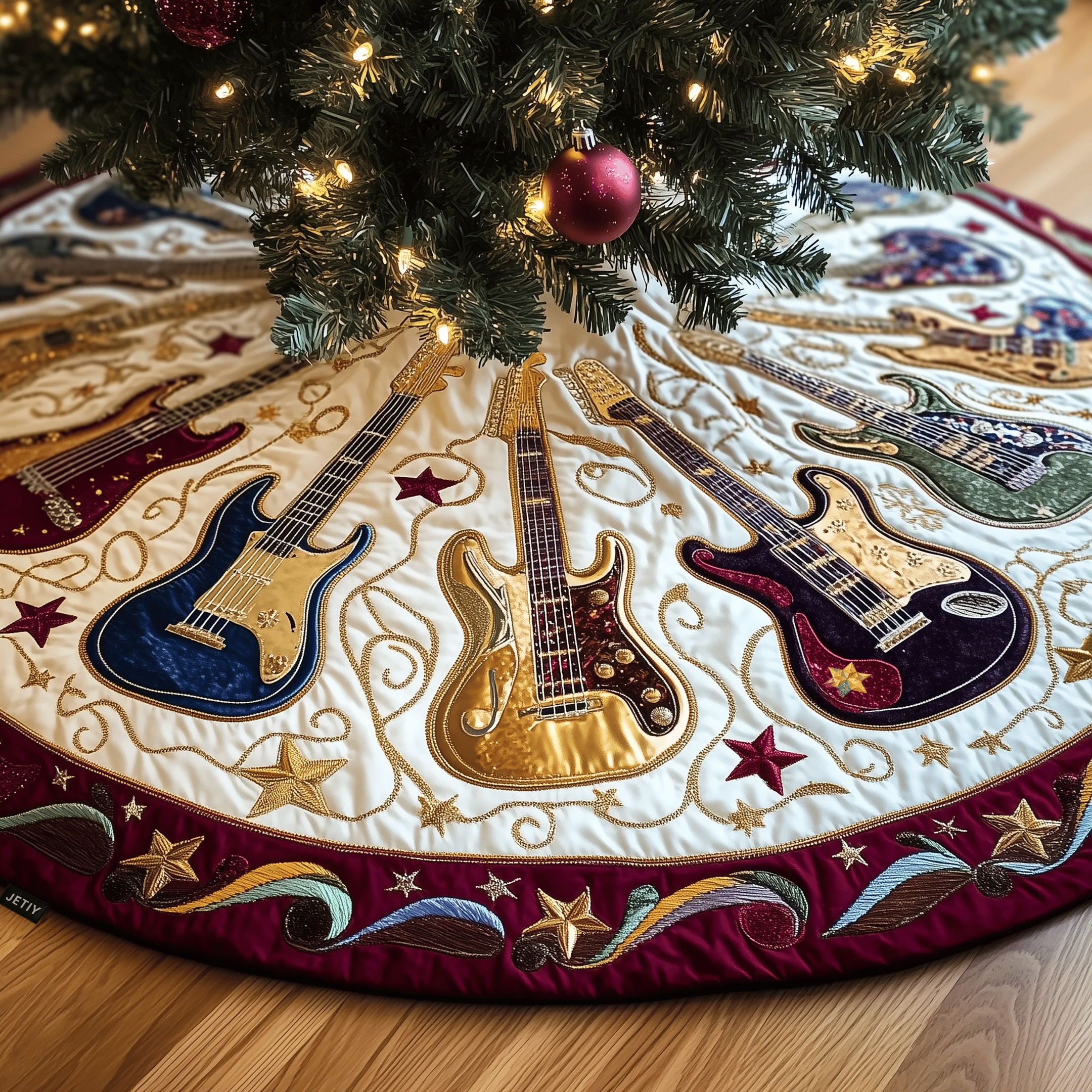 Swirls Guitar Quilted Tree Skirt Charming Holiday Home Merch
