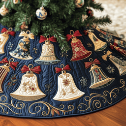 Vintage Christmas Bells Quilted Tree Skirt Special Birthday Gift Merch