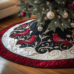 Red Cardinal Quilted Tree Skirt Lovely Gift Merch For Couples