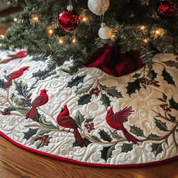Red Cardinal Quilted Tree Skirt Holiday Gift Merch