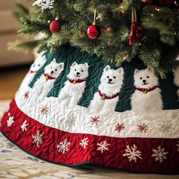 Happy Samoyed Quilted Tree Skirt Charming Tree Skirt Gift Idea