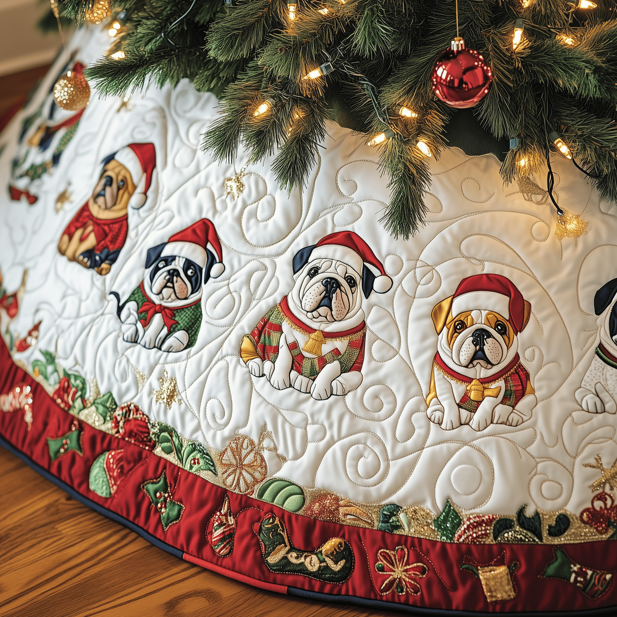 Festive English Bulldog Quilted Tree Skirt Memorable Graduation Gift Merch(1)