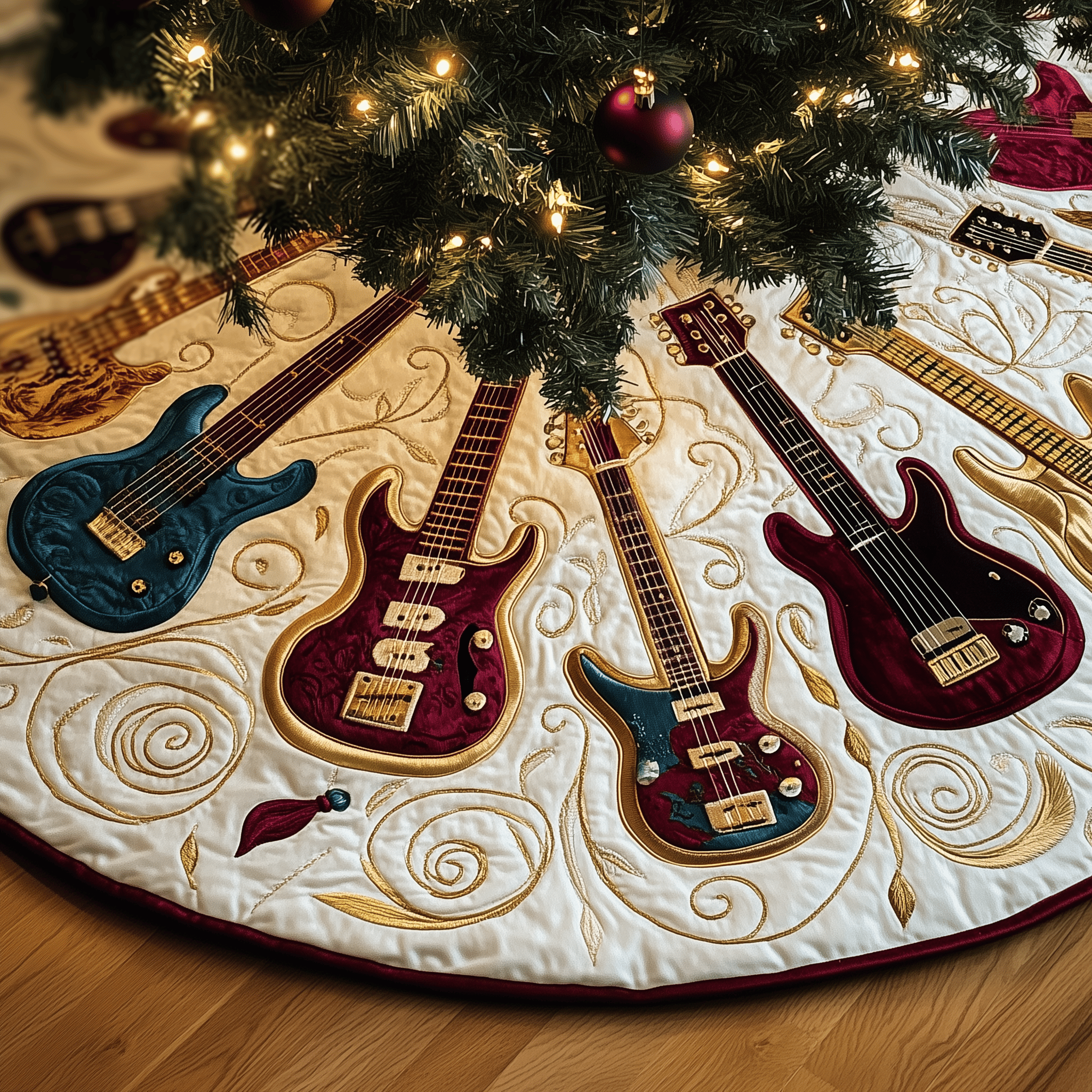 Swirls Guitar Quilted Tree Skirt Festive Tree Skirt Gift Choice