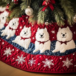 Happy Samoyed Quilted Tree Skirt Joyful Home Merch Collection