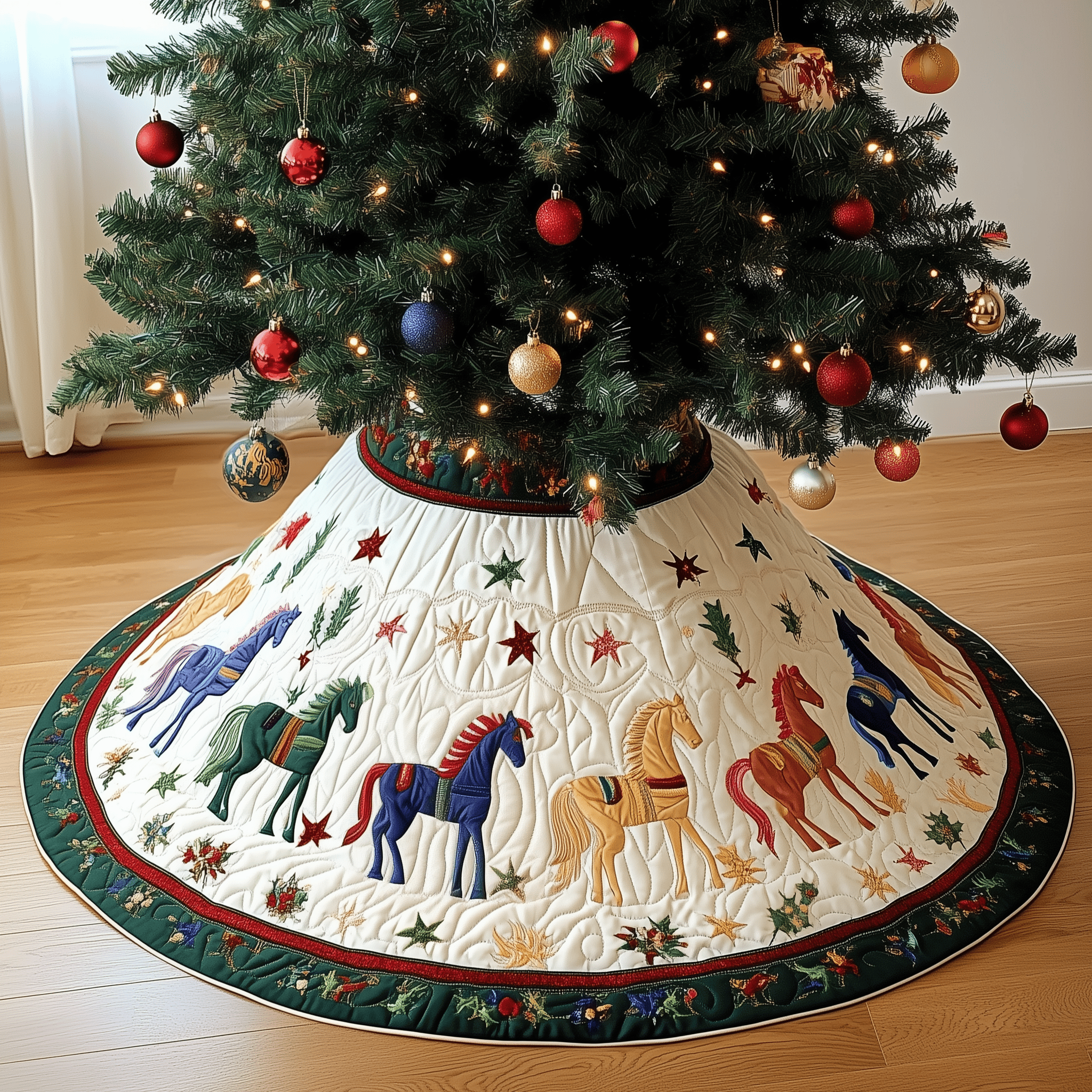 Vibrant Horses Quilted Tree Festive Living Room Merch