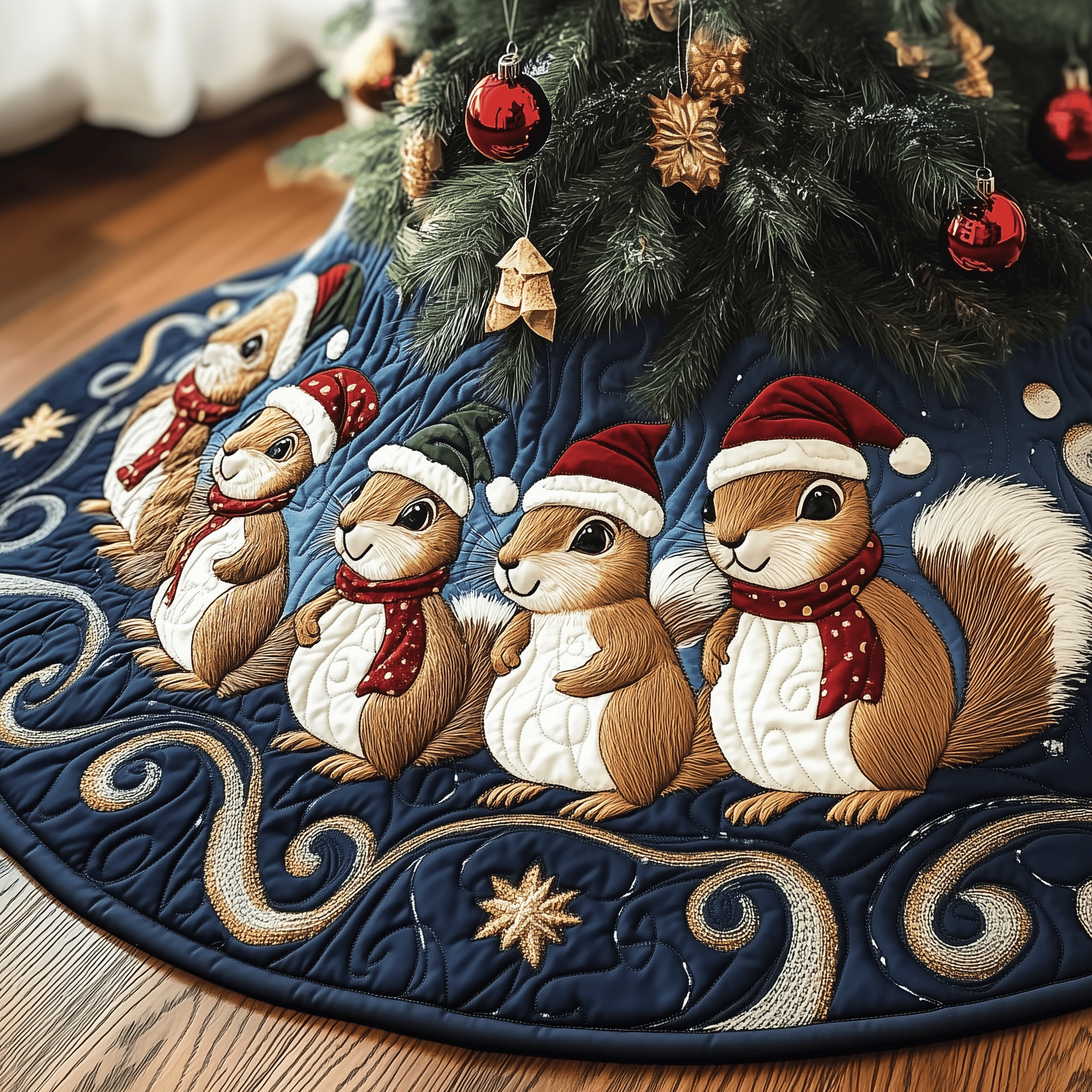 Festive Squirrel Quilted Tree Skirt Memorable Graduation Gift Merch