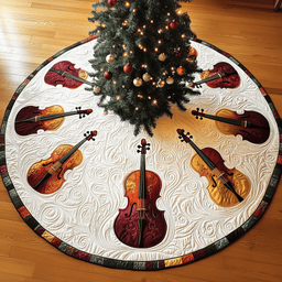Festive Cello Quilted Tree Skirt Joyful Holiday Season Gift Merch