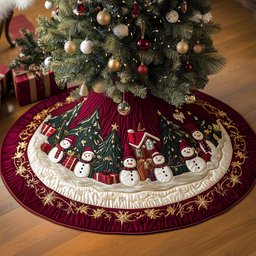 Snowman Lane Quilted Tree Skirt Warm Winter Home Merch