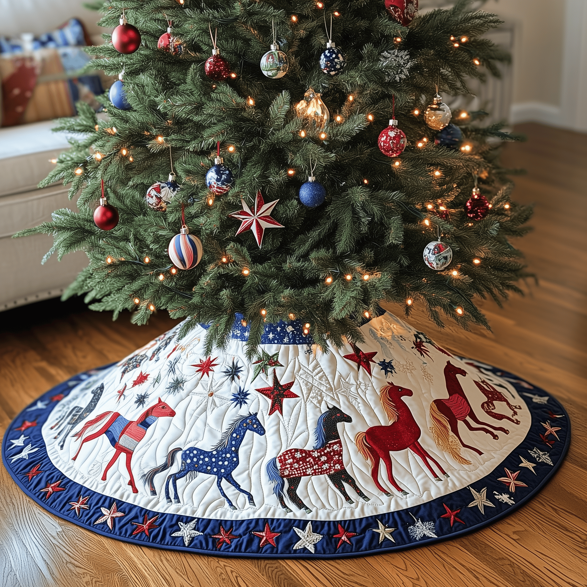 Vibrant Horses Quilted Tree Elegant Christmas Tree Decor Merch