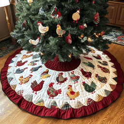 Festive Chicken Christmas Quilted Tree Skirt Best Gift Merch For Him