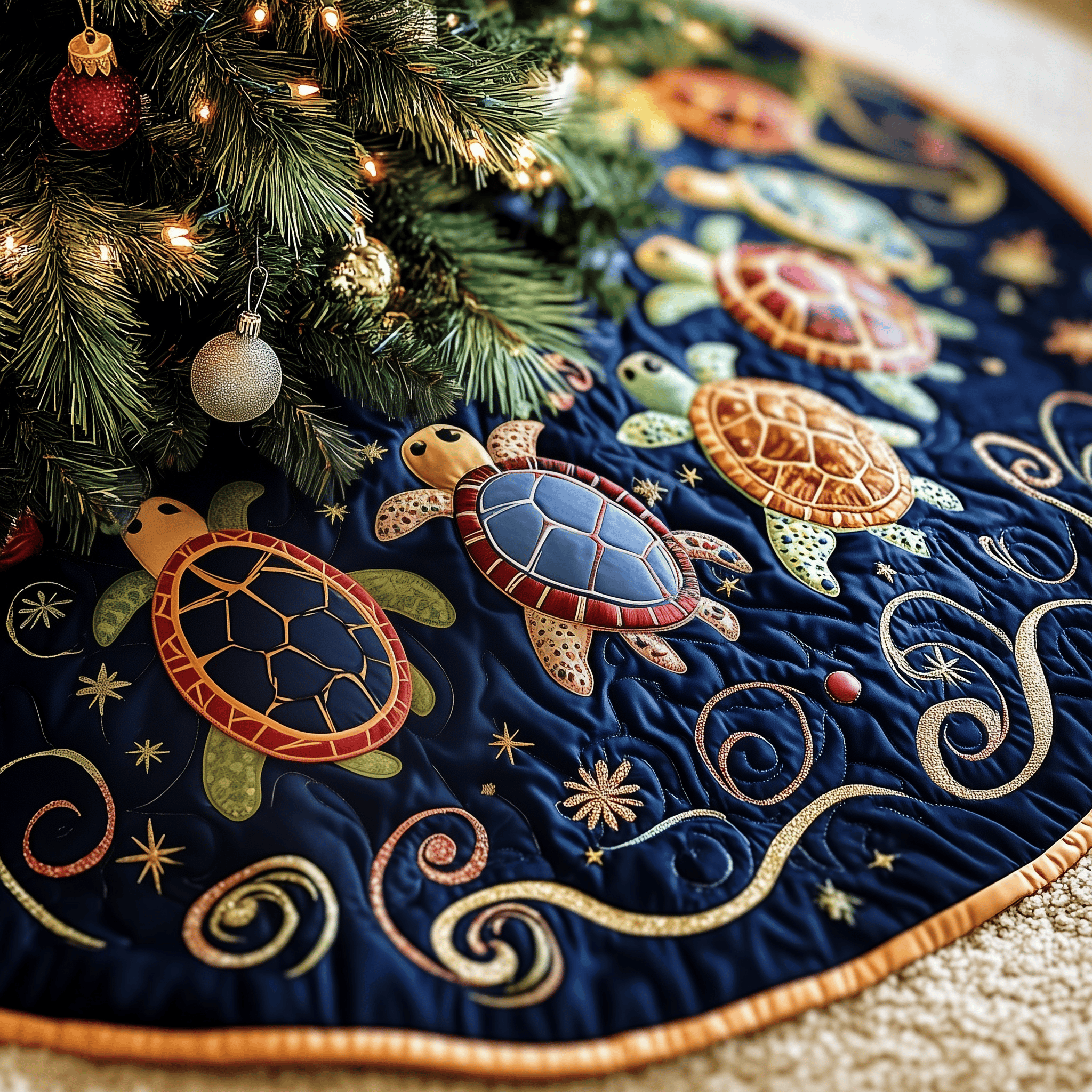 Turtle Quilted Tree Skirt Beautiful Christmas Home Merch