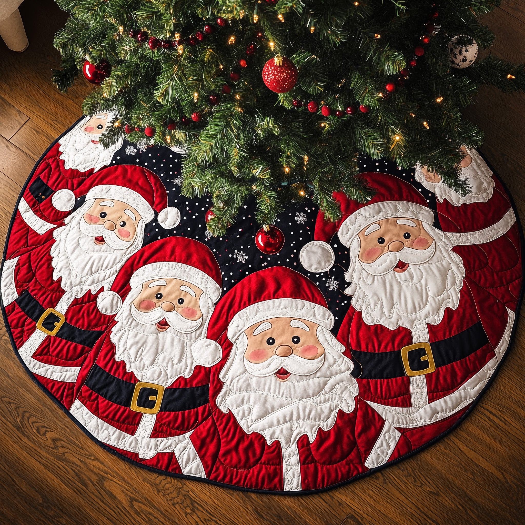 Joyful Santa Quilted Tree Skirt Charming Tree Skirt Gift Idea