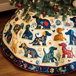 Playful Dachshund Quilted Tree Skirt Festive Living Room Merch