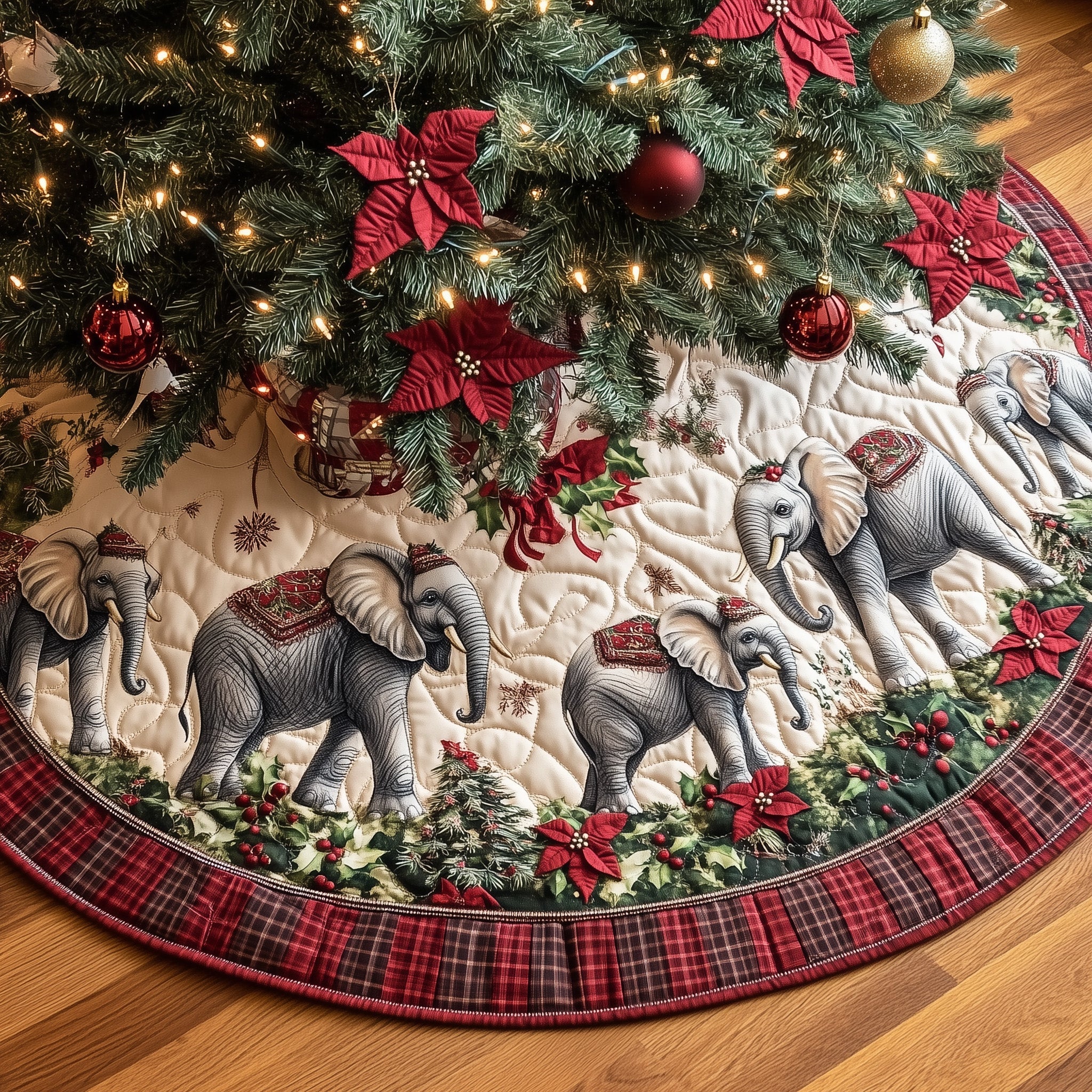 Festive Elephants Quilted Tree Skirt Lovely Mother�s Day Gift Merch