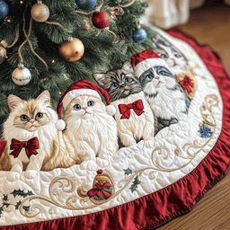 Festive Cat Quilted Tree Skirt Unique Gift Merch For Friends