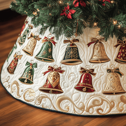 Vintage Christmas Bells Quilted Tree Skirt Charming Thanksgiving Gift Merch