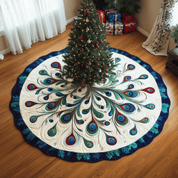 Peacock Quilted Tree Skirt Cozy Home Decor Gift Merch