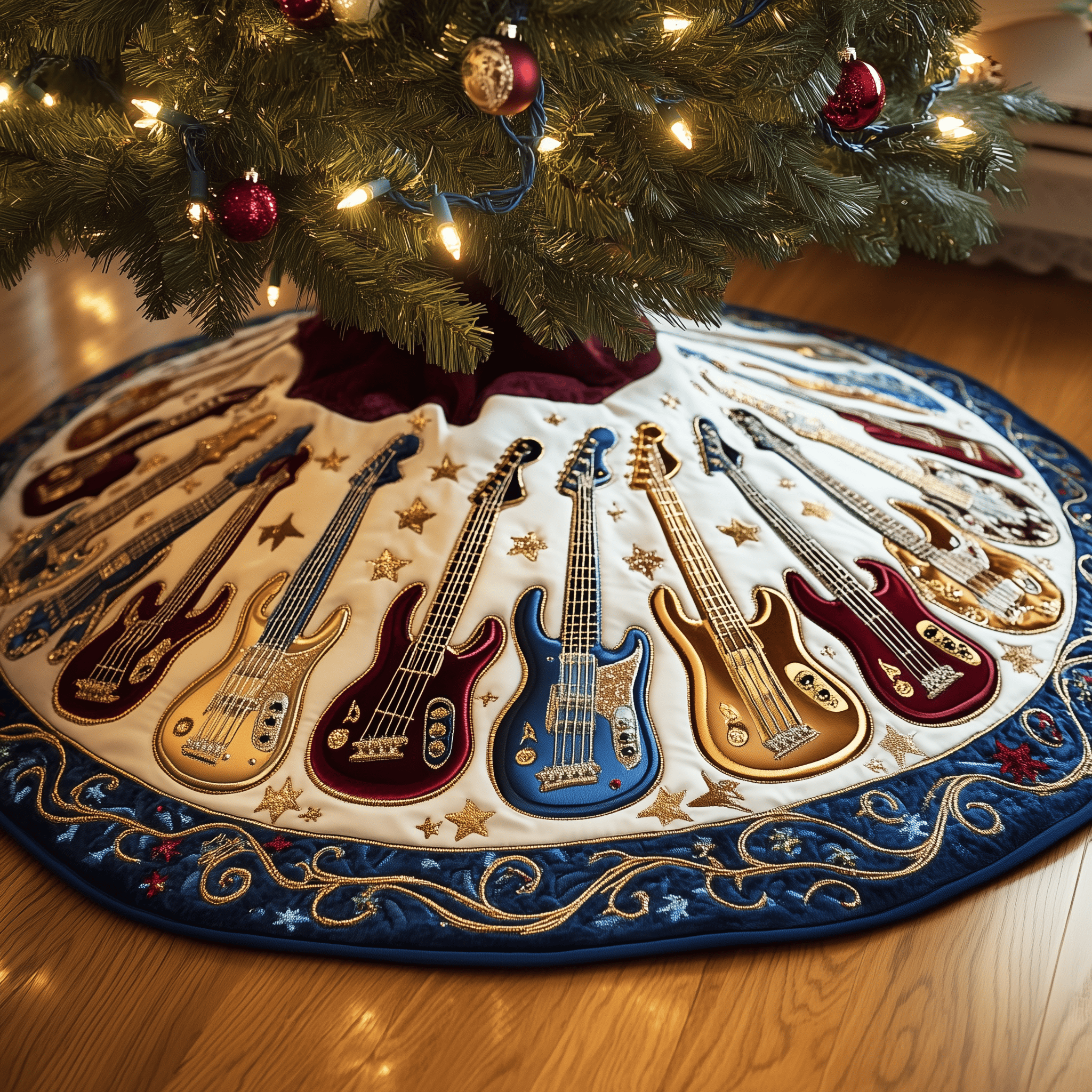 Guitar Bass Quilted Tree Skirt Heartfelt Gift Merch For Mom