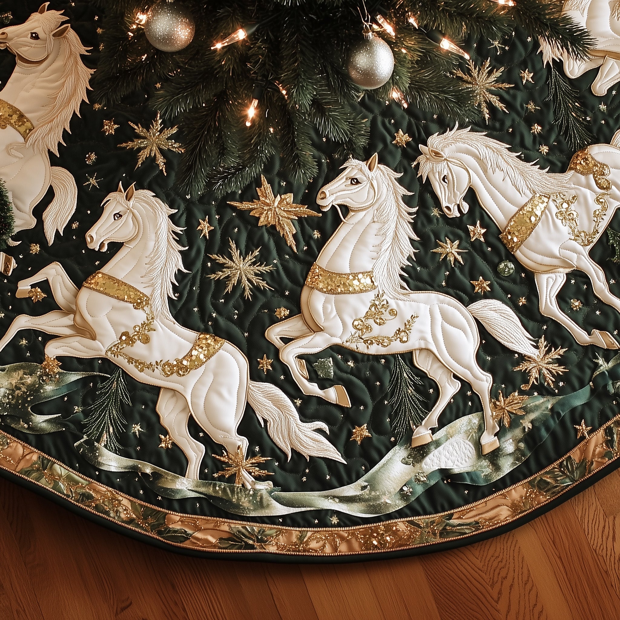 Yuletide Ride Quilted Tree Skirt Magical Christmas Spirit Merch