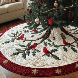 Red Cardinal Quilted Tree Skirt Meaningful Anniversary Gift Merch