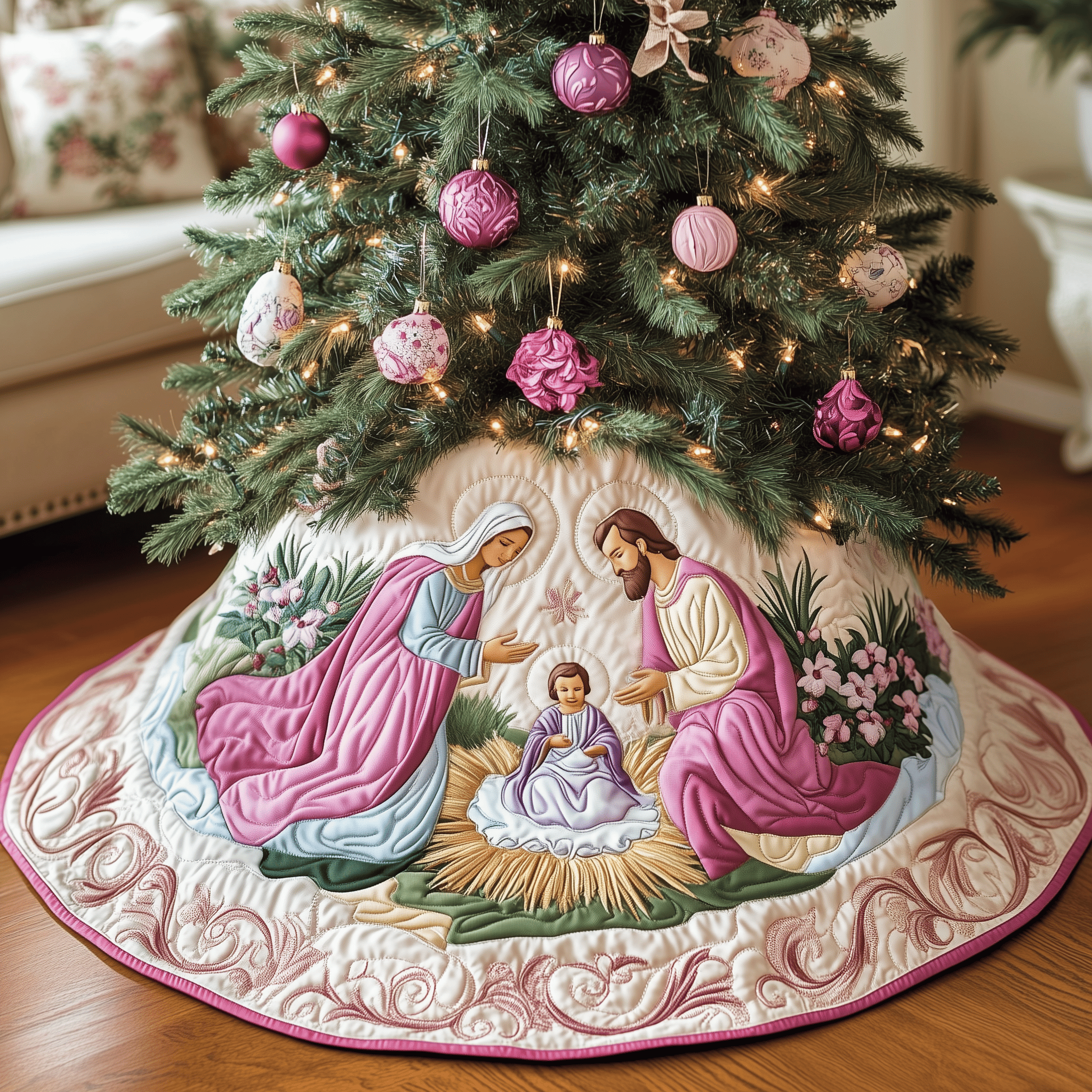 Nativity Scene Quilted Tree Skirt Perfect Gift Merch For Her
