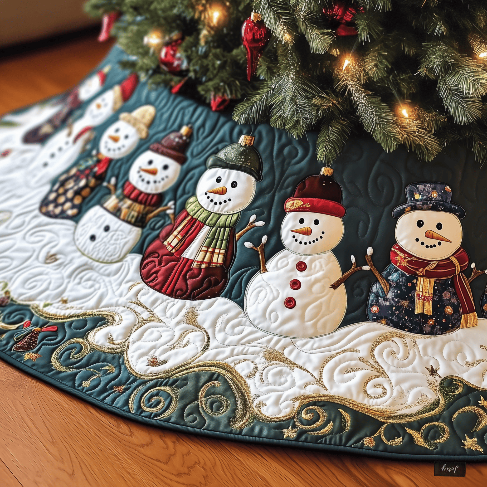 Festive Snowman Quilted Tree Skirt Heartwarming Father�s Day Gift Merch