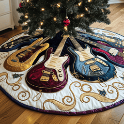 Swirls Guitar Quilted Tree Skirt Elegant Christmas Tree Decor Merch
